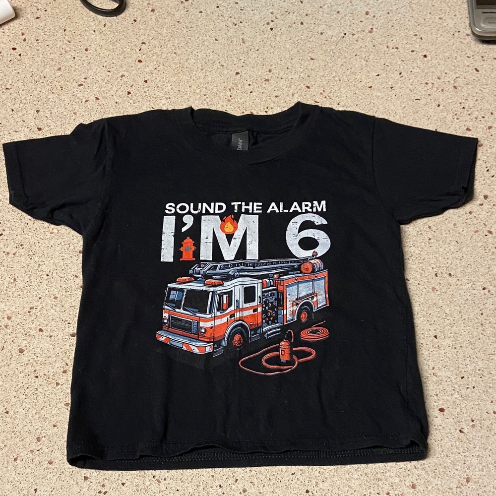 Gildan Black Fire Truck Kids Tee